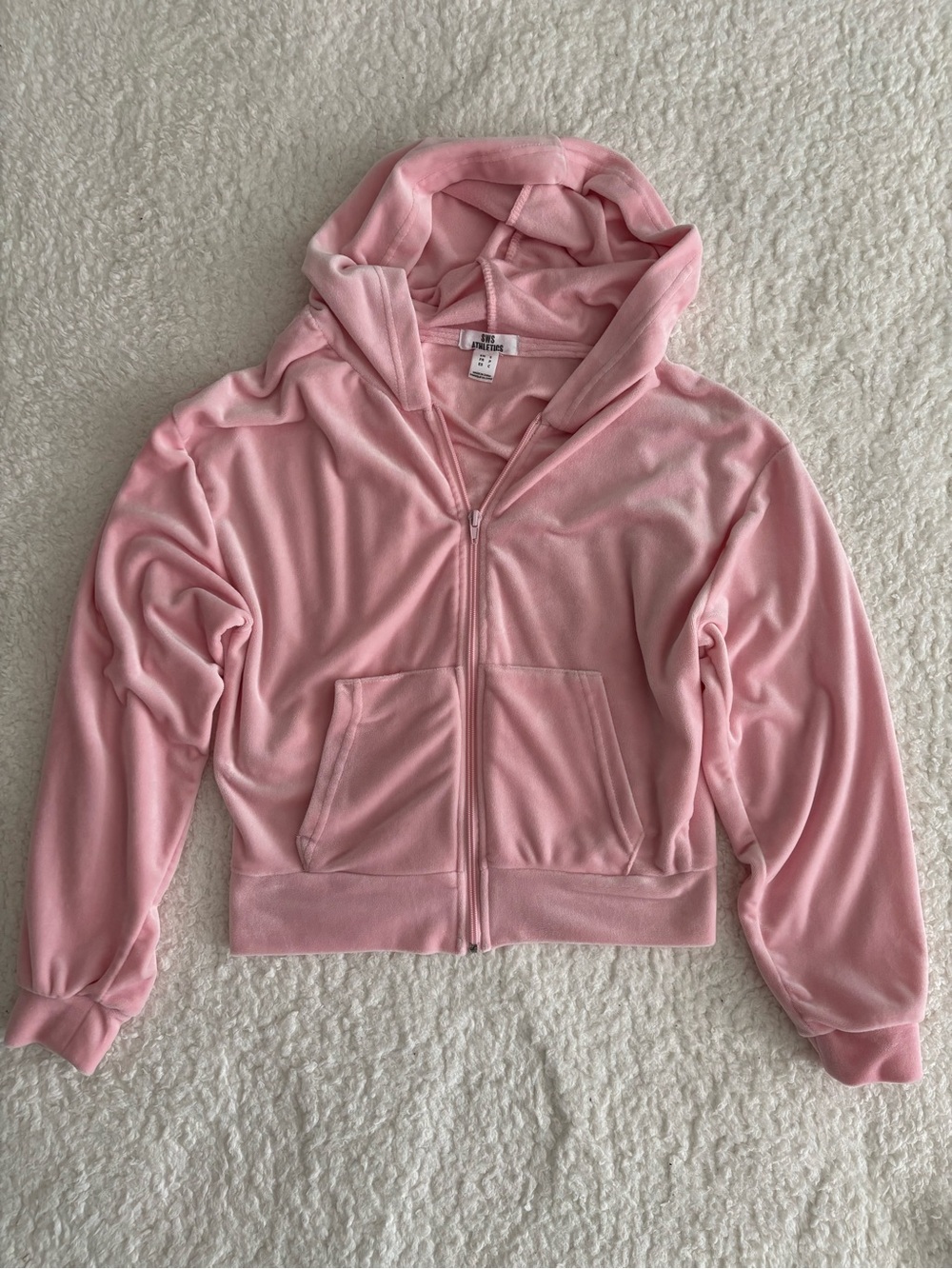 SWS Athletics Pink Velour Zip Up Hoodie Women’s Small Full Zip Jacket Y2K
